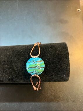 Handmade Blue Green Swirl Glass Pendant Bracelet - Women Jewelry